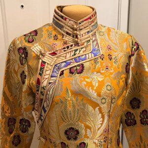 Chinese Style Gold Silk Brocade Mandarin Collar Jacket